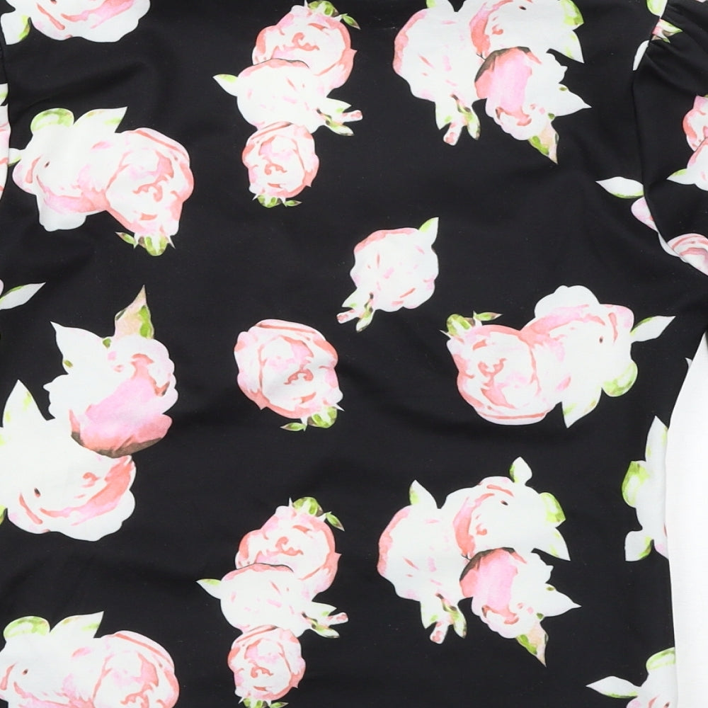 SheIn Womens Black Floral Basic Blouse Size M