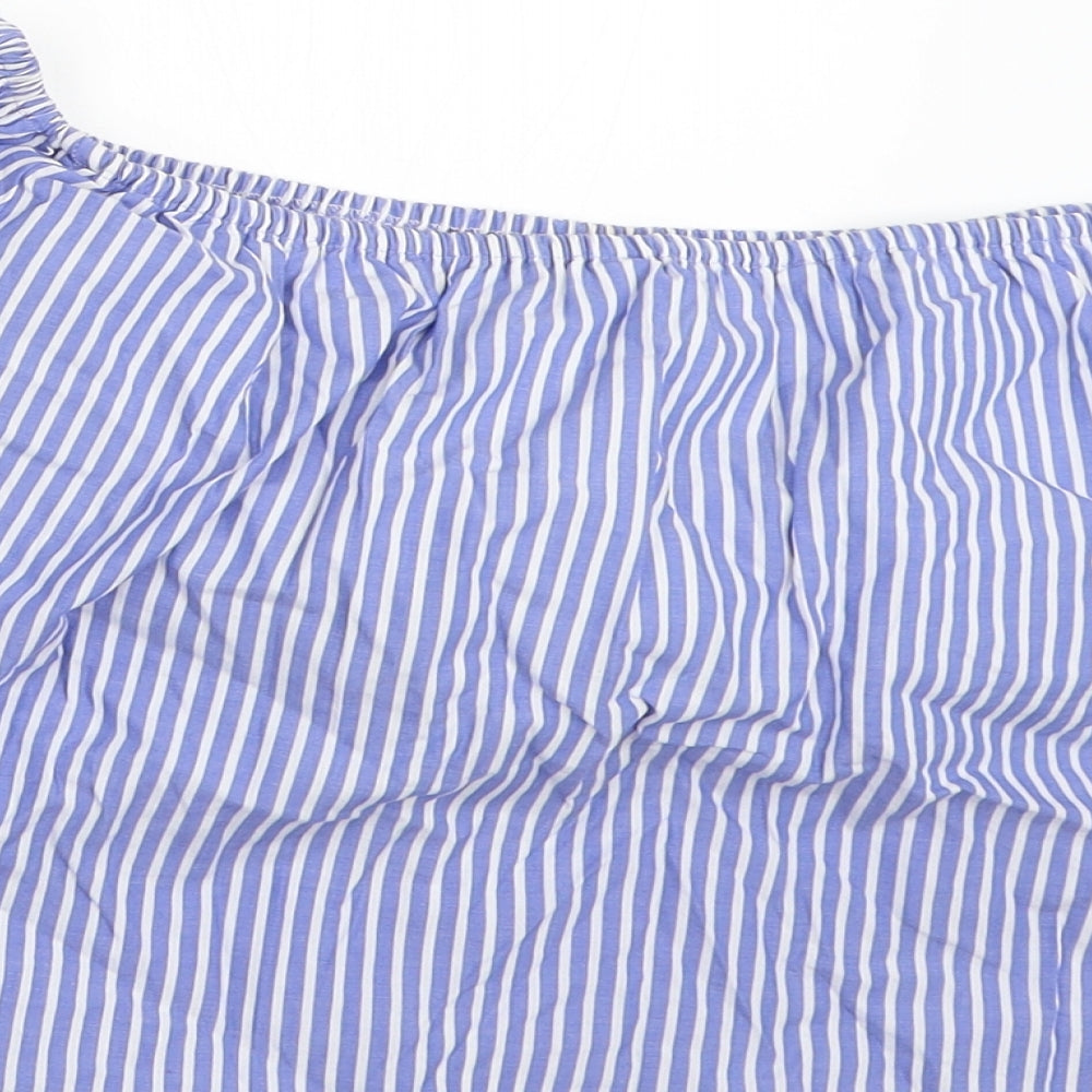 Zara Womens Blue Striped Basic Blouse Size XS