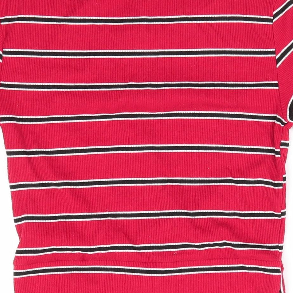 New Look Womens Red Striped Tunic T-Shirt Size 12 - Front hem detail Red White Black stripe