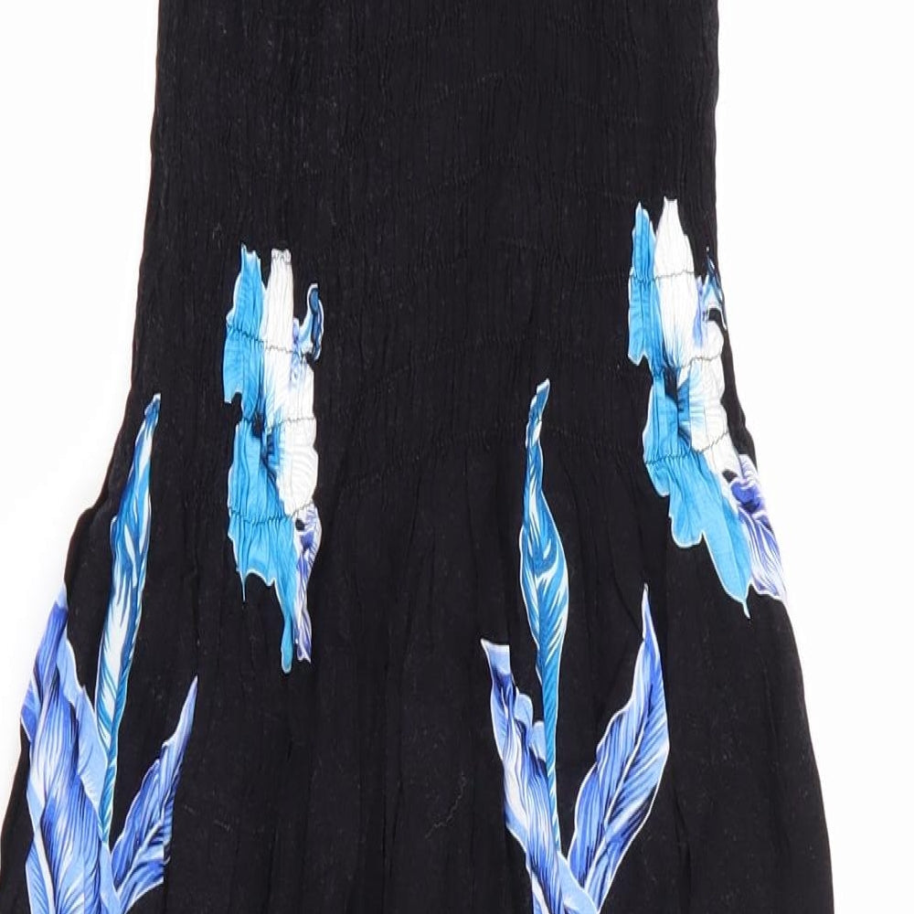 Salony Womens Black Floral Fit & Flare - Elasticated Bodice Blue Flowers