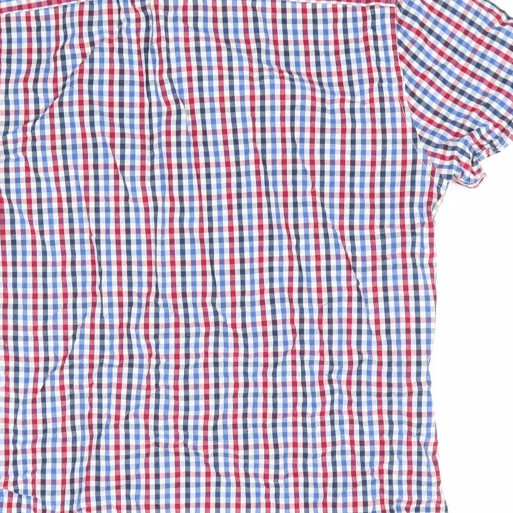 Florence and Fred Mens Blue Check Button-Up Size M - Buttoned Collar Red Blue White Check