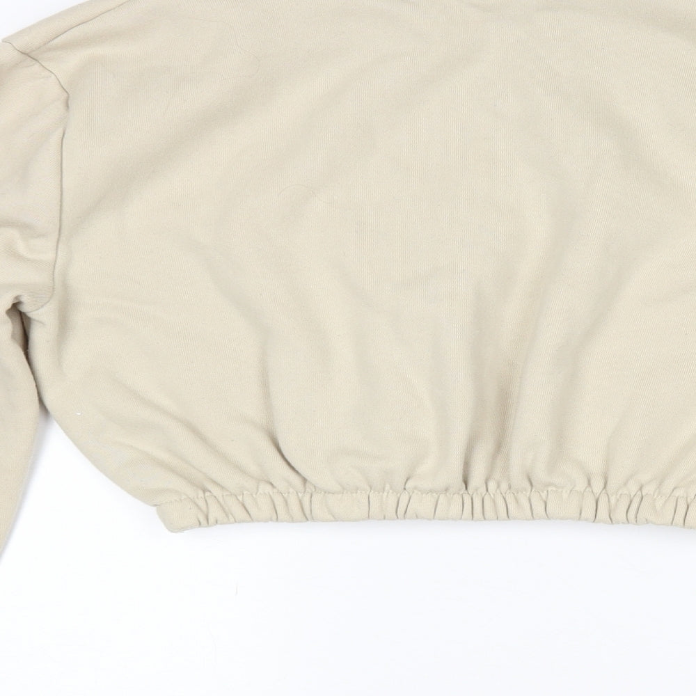 PRETTYLITTLETHING Womens Beige Pullover Sweatshirt Size M - Cropped