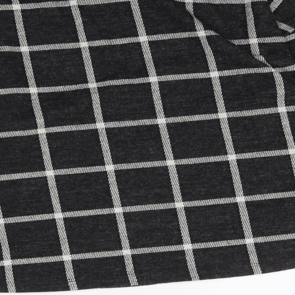 M&Co Womens Black Plaid Basic T-Shirt Size 14