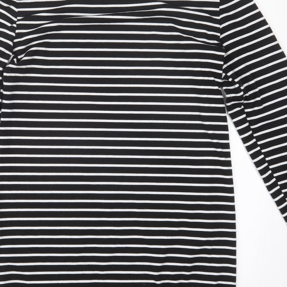 Preworn Womens Black Striped Basic T-Shirt Size M - Long