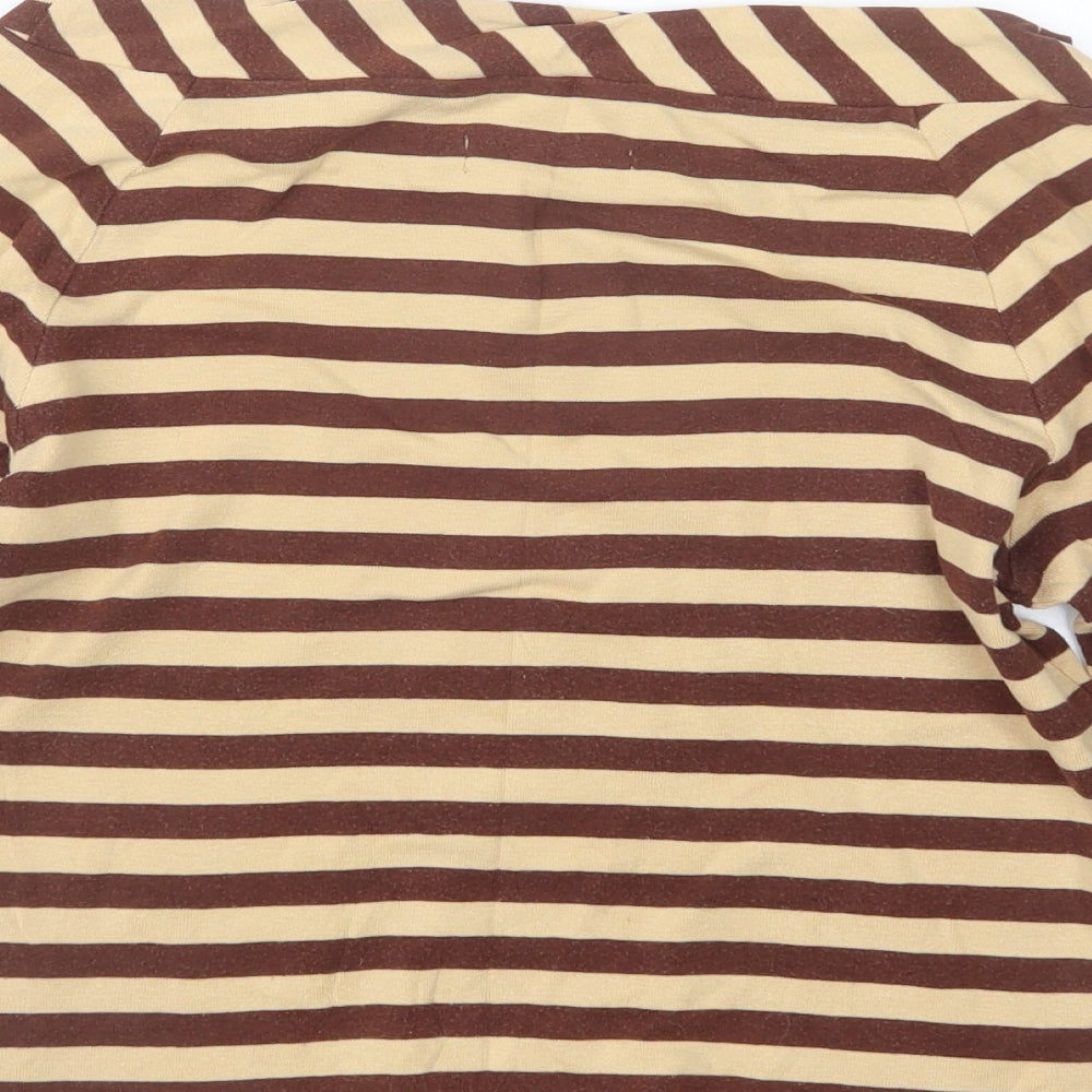 Emreco Womens Beige Striped Basic T-Shirt Size 12