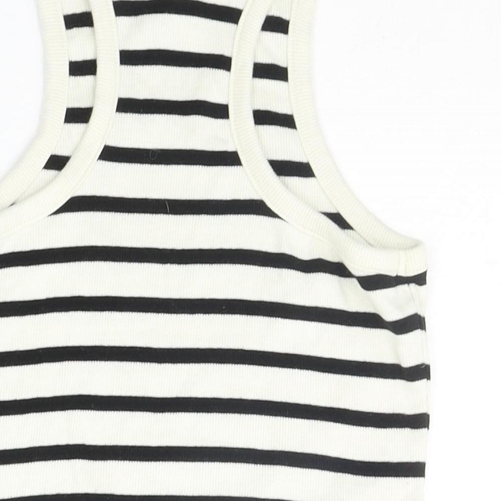 Divided Girls White Striped Basic Tank Size S