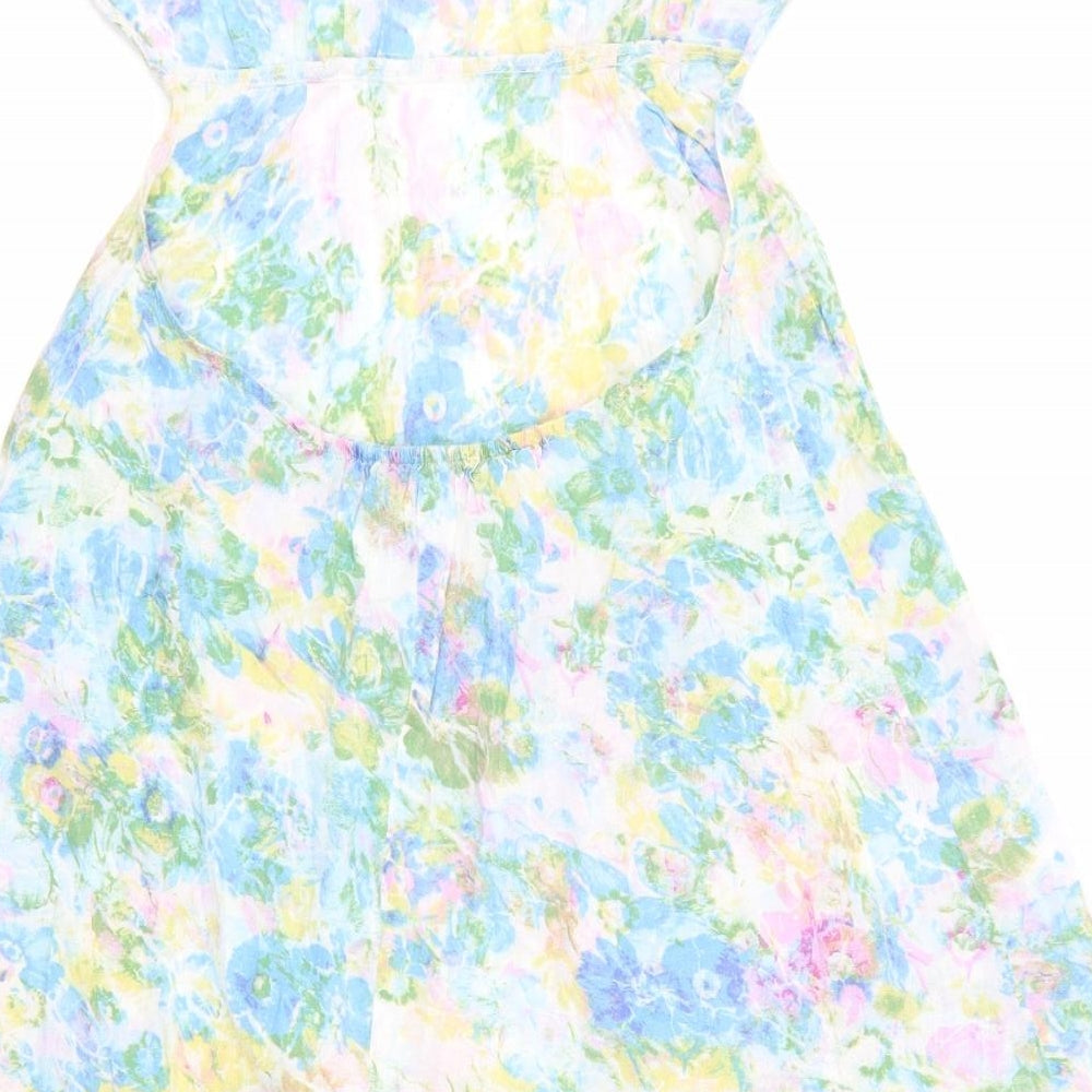 Topshop Womens Blue Floral Slip Dress Size S - Elasticated bust & low waist to back