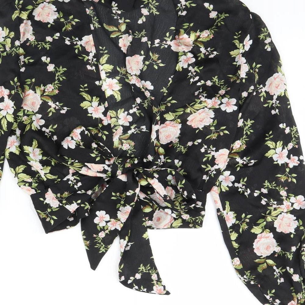 Topshop Womens Black Floral Basic Blouse Size 6