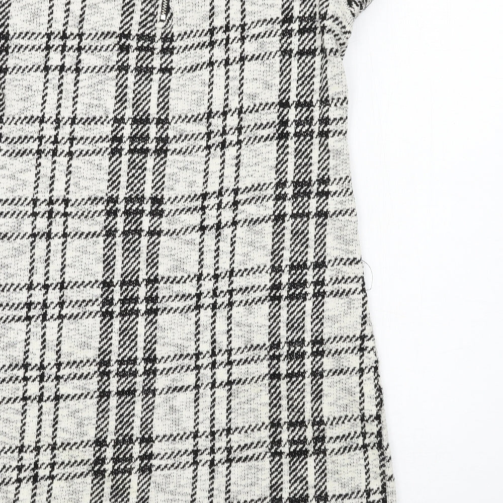 Select Womens White Plaid Jersey T-Shirt Dress Size 10