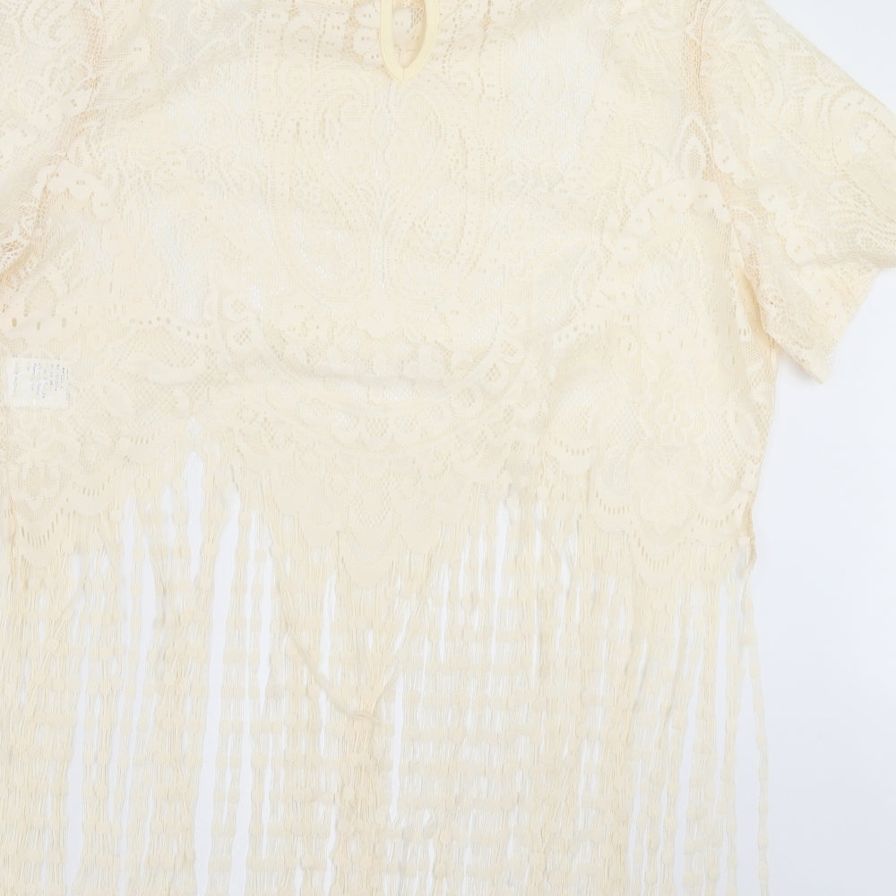 SheIn Womens Beige Paisley Basic Blouse Size XL - fringe detail