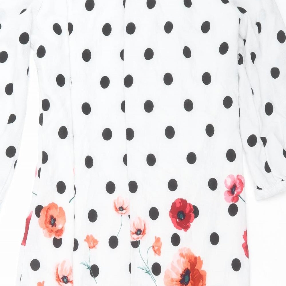 Preworn Womens White Polka Dot Shift Size 10