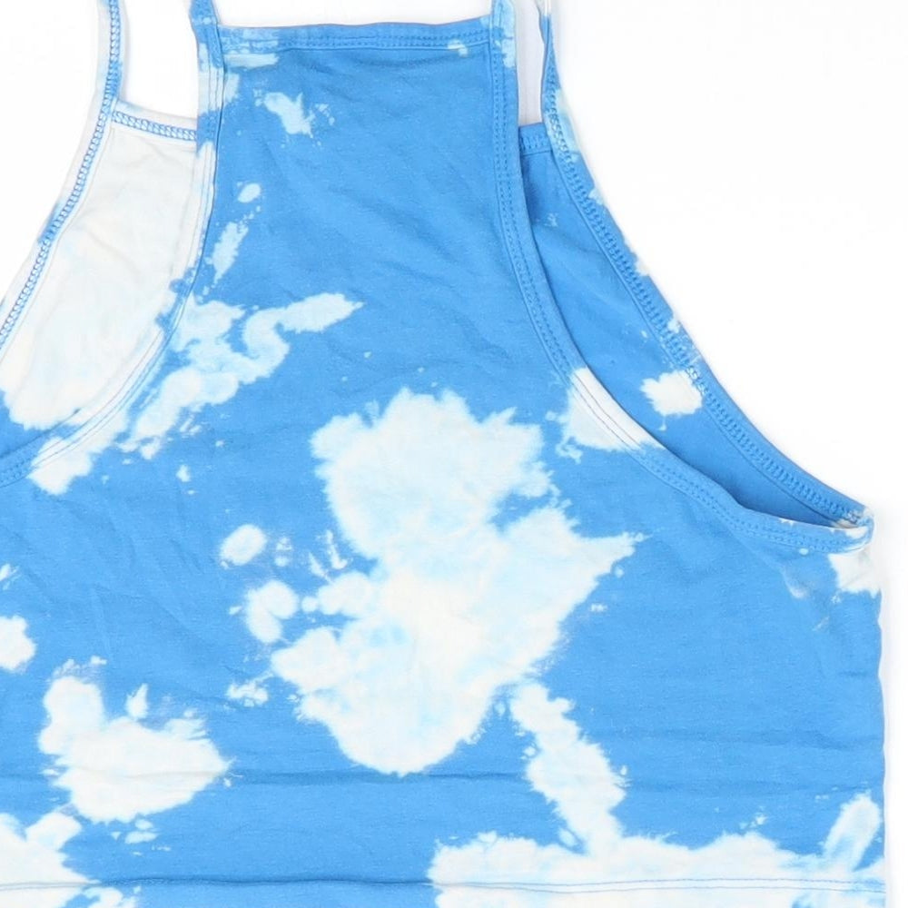 Divided Womens Blue Geometric Cropped Tank Size M - Tye Dye effect