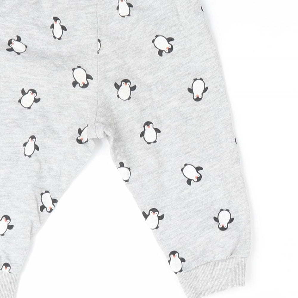 H&M Boys Grey Animal Print Jogger Trousers Size 9-12 Months - Penguin Print