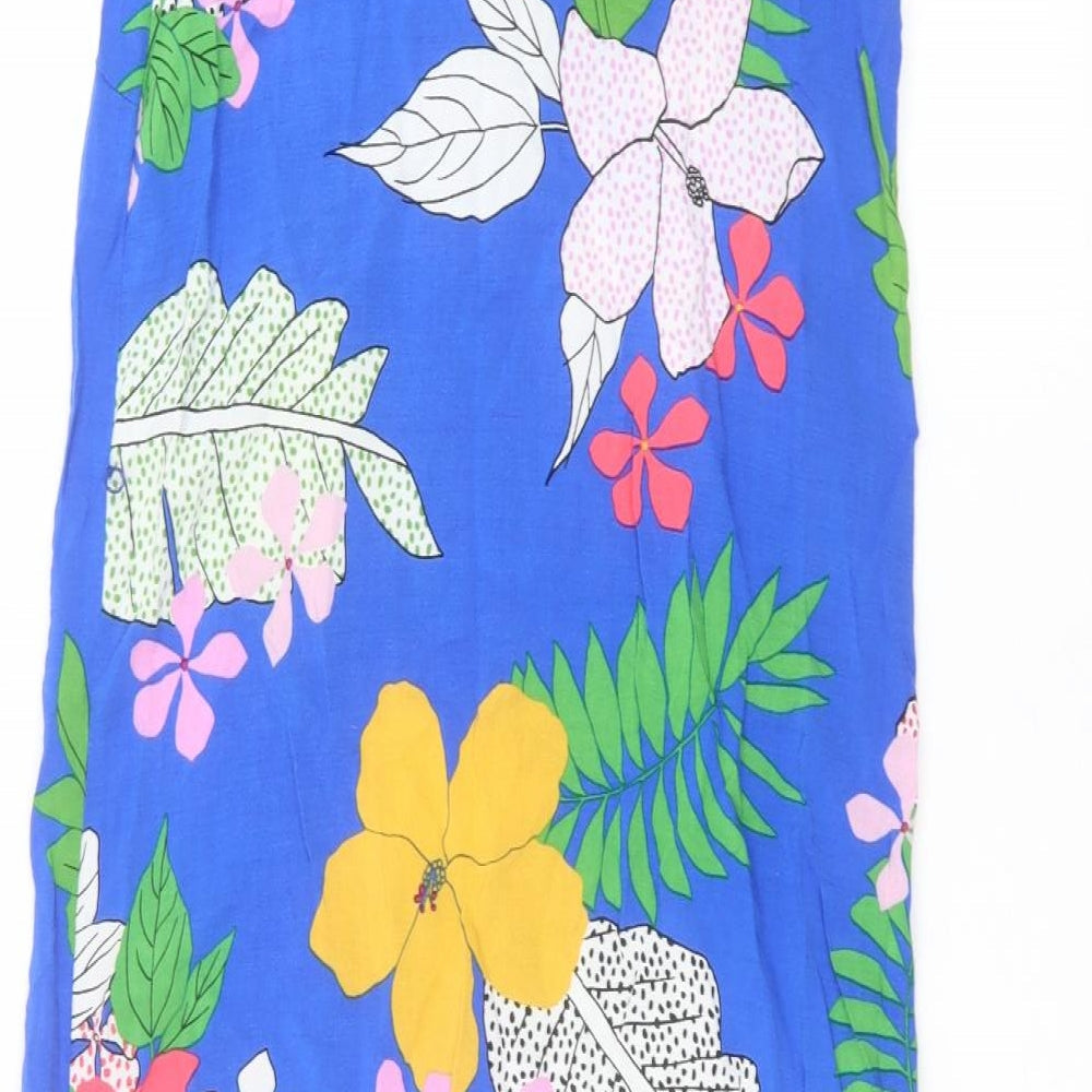 George Womens Blue Floral A-Line Size 8