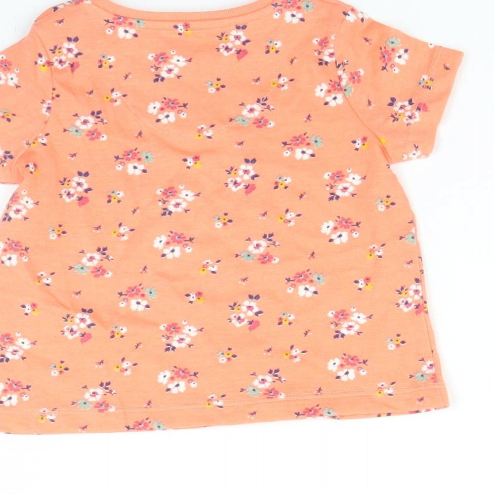 Fred & FLo Girls Orange Floral Basic T-Shirt Size 0-3 Months