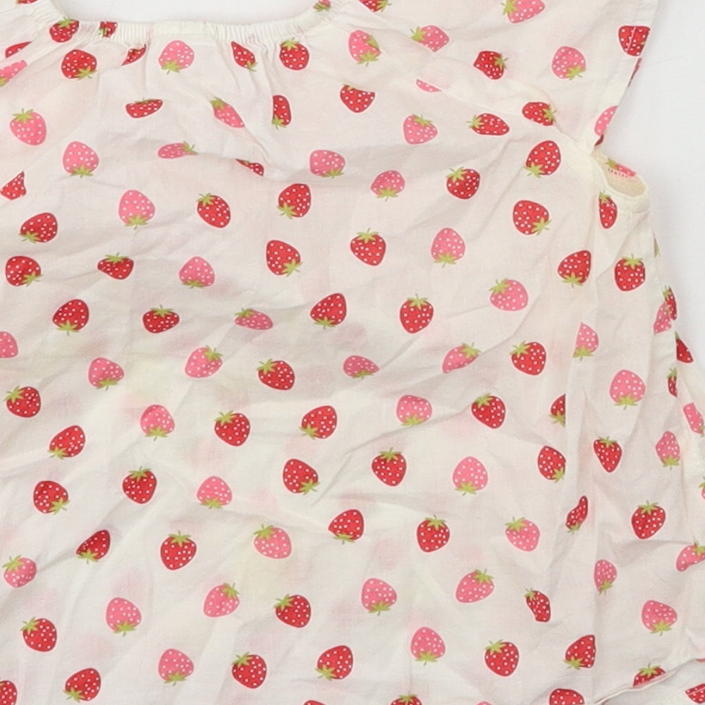 H&M Girls White Geometric Basic Blouse Size 9-12 Months - Strawberries