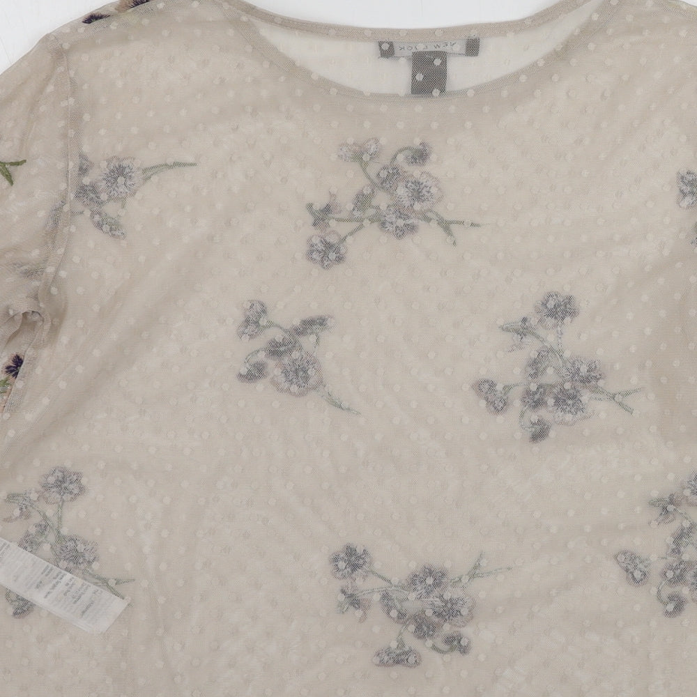 New Look Womens Beige Floral Basic T-Shirt Size 8