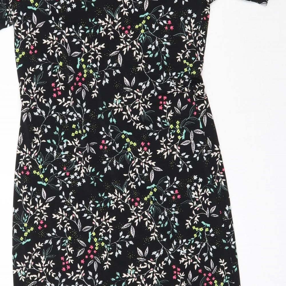 Very Womens Black Floral Mini Size 10 - Asymmetric Hem
