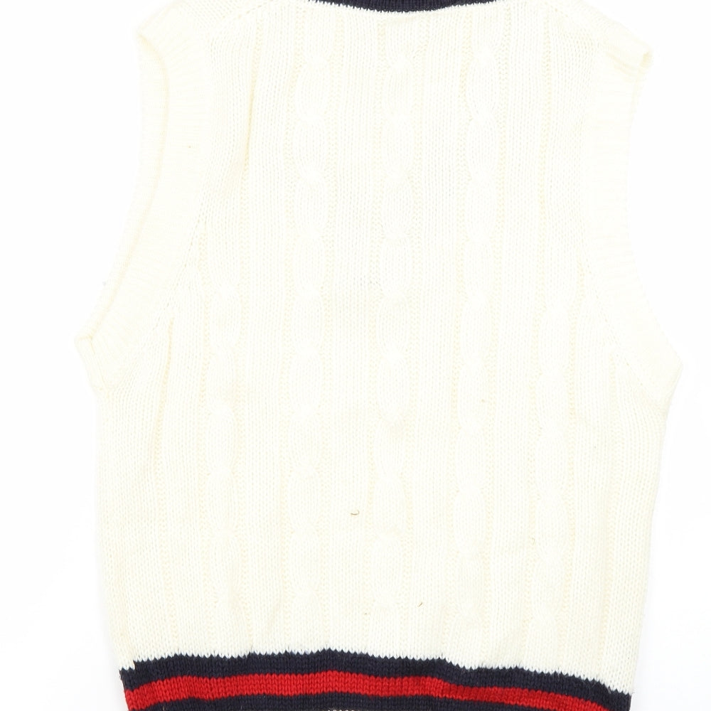 prest Mens White Striped Pullover Jumper