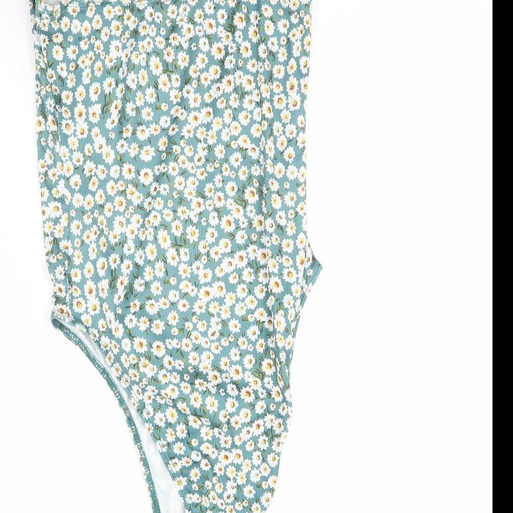 SheIn Womens Green Floral Bodysuit One-Piece Size XS