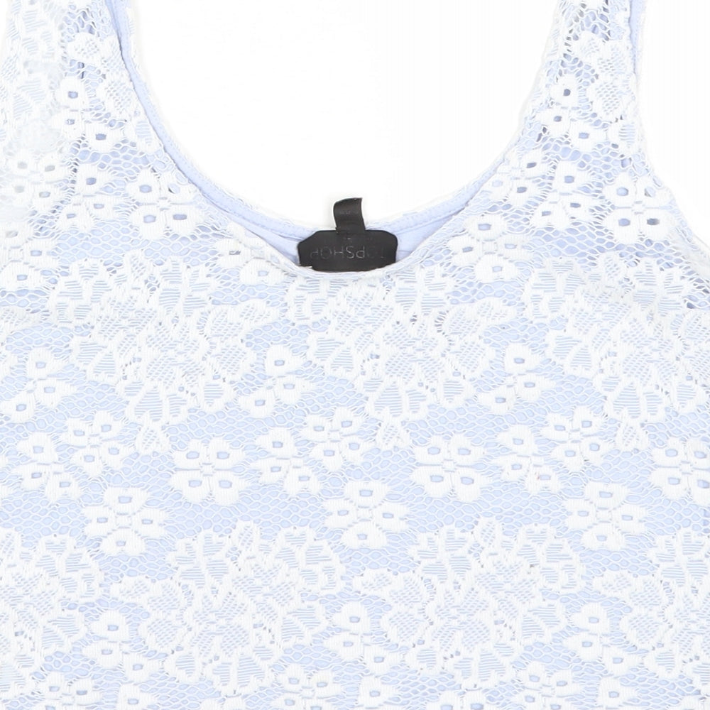 Topshop Womens Blue Floral Cropped Tank Size 6