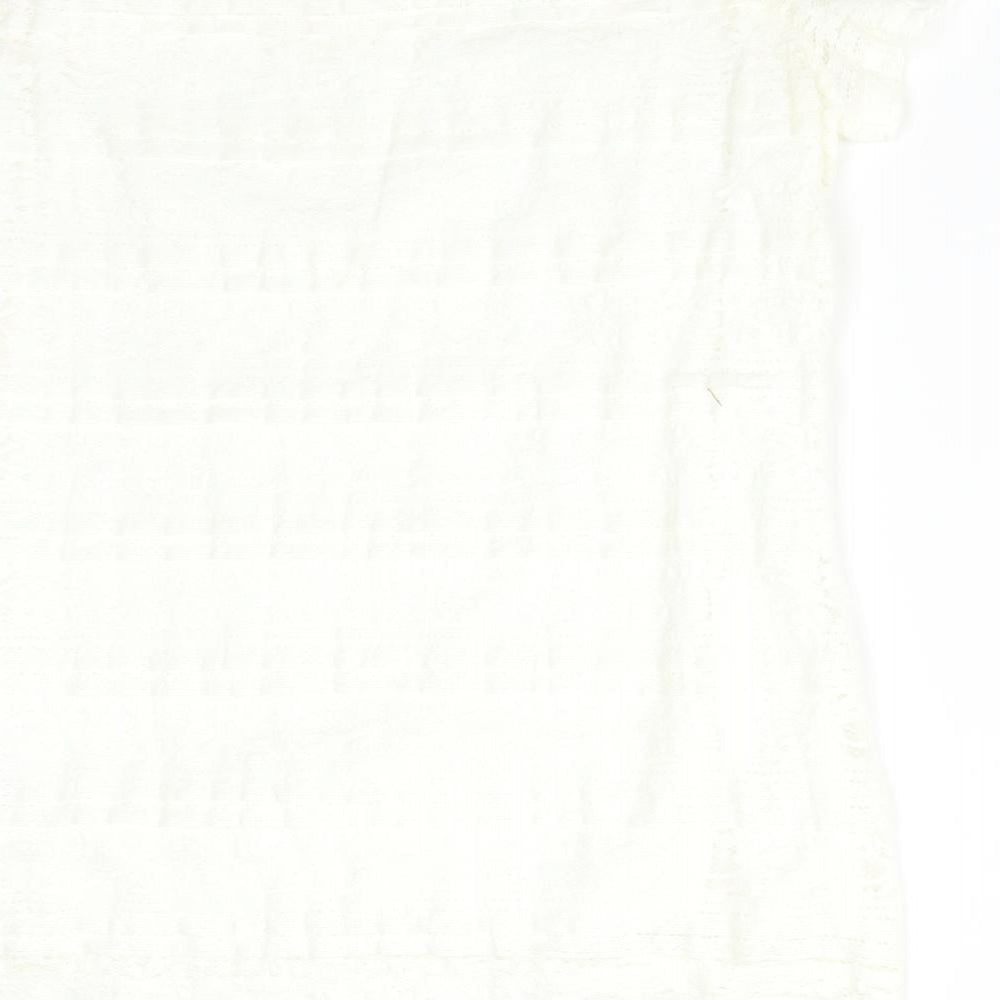 Preworn Womens White Floral Basic T-Shirt Size 14