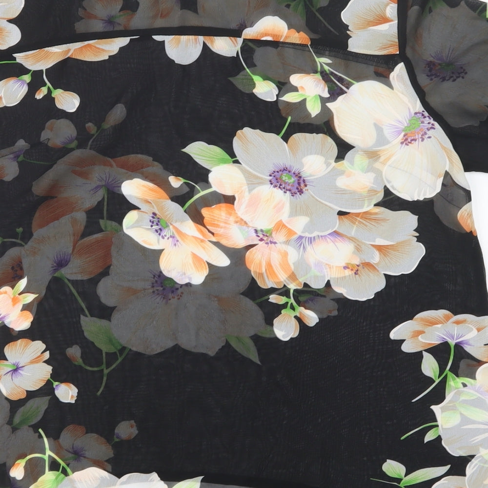 Urmonda Womens Black Floral Basic Blouse Size 14