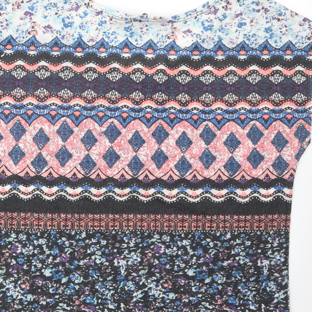 New Look Womens Blue Geometric Basic T-Shirt Size 10