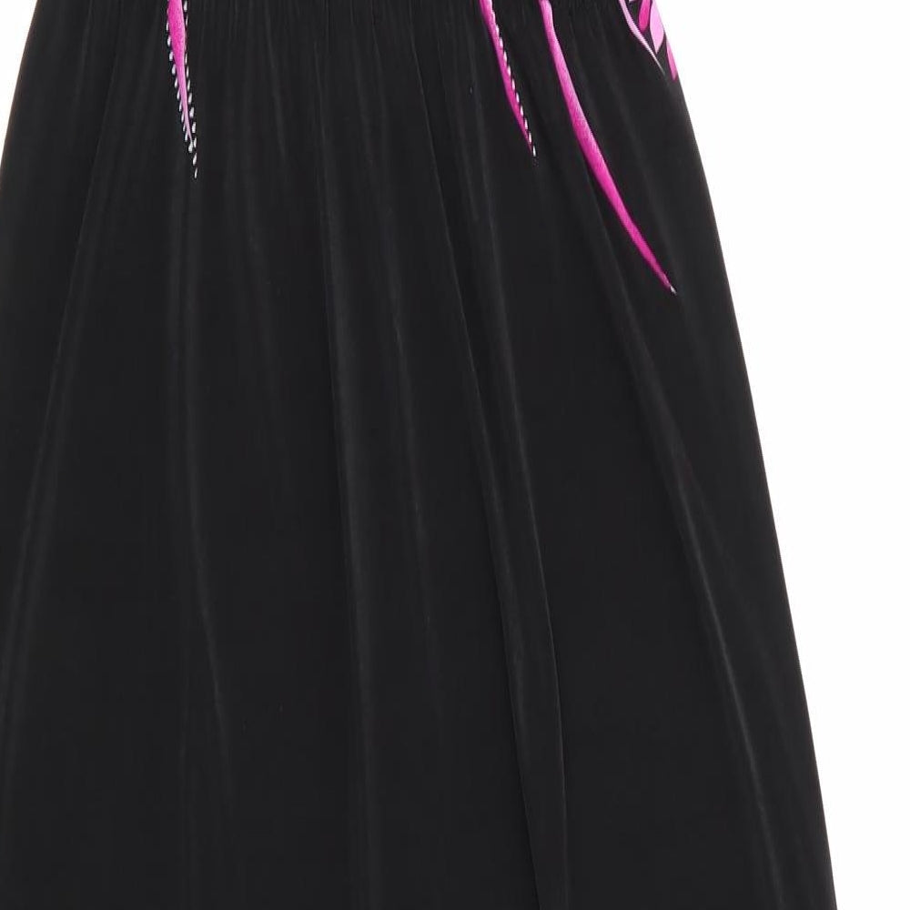 Preworn Womens Black Floral Maxi - Pink & Grey Flowers V Back