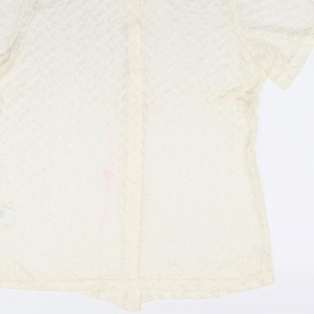 essence Womens Ivory Geometric Basic Button-Up Size 18 - Lace Like Open Knit