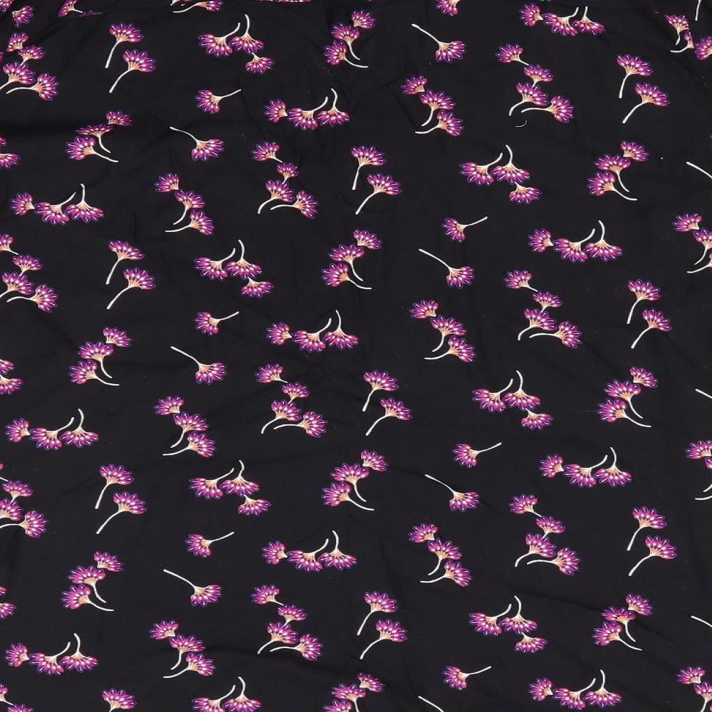 Peacocks Womens Black Floral Basic Button-Up Size 10 - Pink Orange Purple Flowers Adjustable Sleeve Length