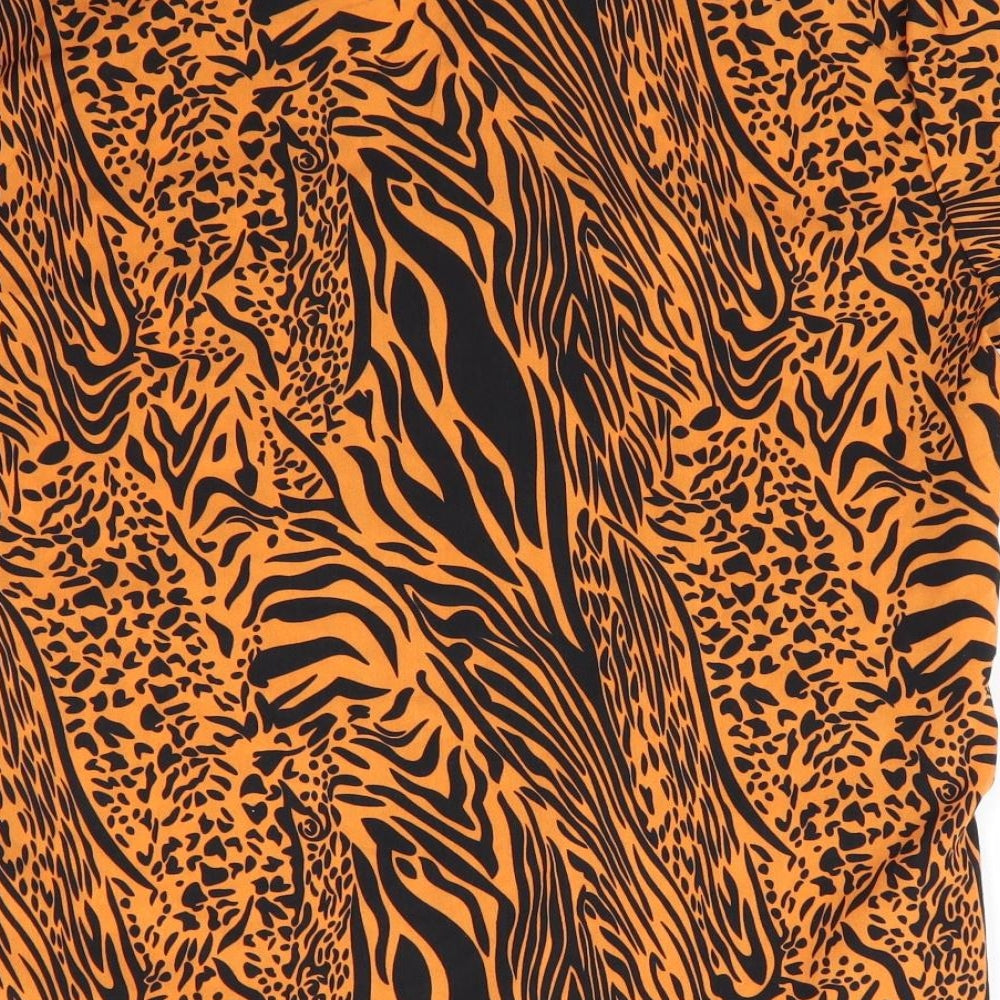 I Love Fancy Dress Womens Orange Animal Print Basic Button-Up Size S - Black Print