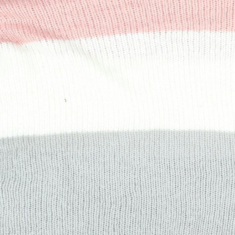 Select Womens Grey Striped Pullover Jumper Size 10 - Peach Ivory Grey