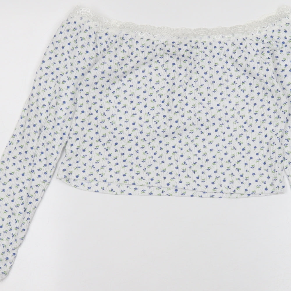 ASOS Womens White Floral Basic T-Shirt Size 10