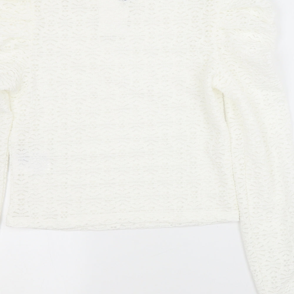 H&M Womens White Argyle/Diamond Polyester Basic Blouse Size S Scoop Neck
