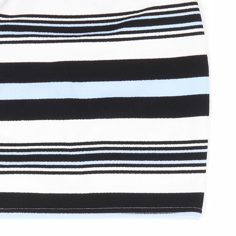 915 Generation Girls Striped Polyester A-Line Skirt Size 10-11 Years Regular - Black Pale Blue White Strips