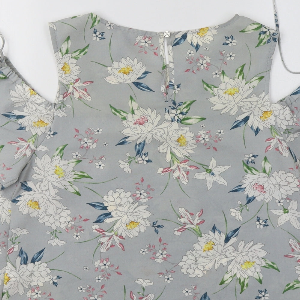 New Look Womens Grey Floral Polyester Basic Blouse Size 10