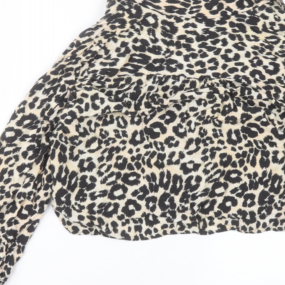 Topshop Womens Brown Animal Print Viscose Basic Button-Up Size 10