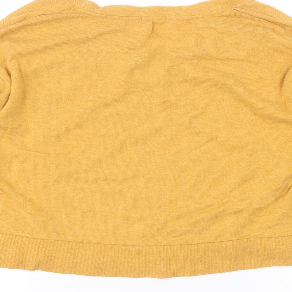 Bershka Womens Yellow V-Neck Cotton Pullover Jumper Size M