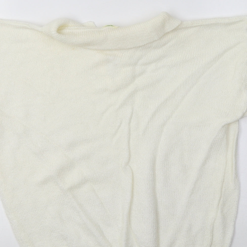 Canda Womens Ivory Collared Acrylic Pullover Jumper Size M