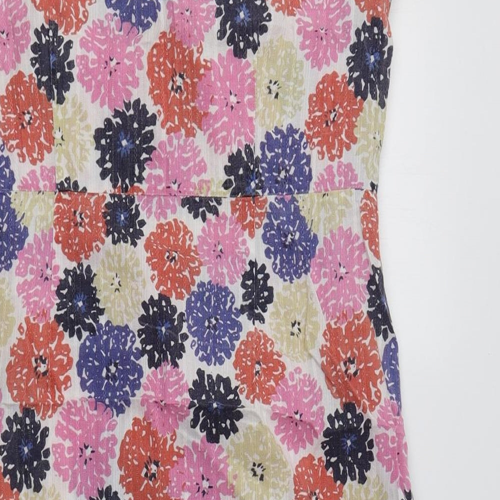 Preworn Womens Multicoloured Floral Cotton A-Line Size 12 Crew Neck