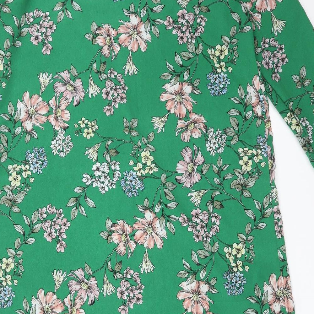 New Look Womens Green Floral Polyester A-Line Size 12 Round Neck