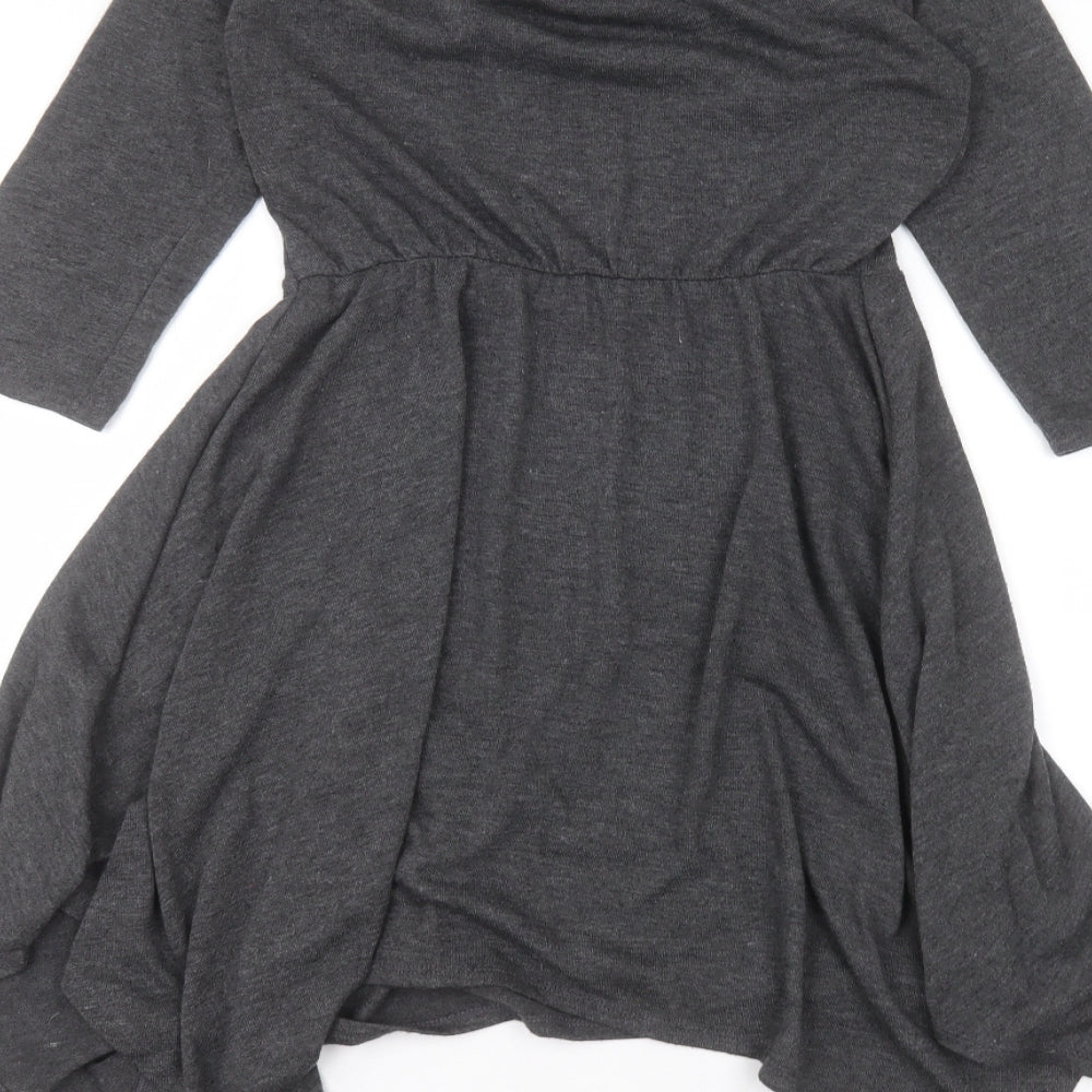Monteau Womens Grey Polyester A-Line Size S Round Neck