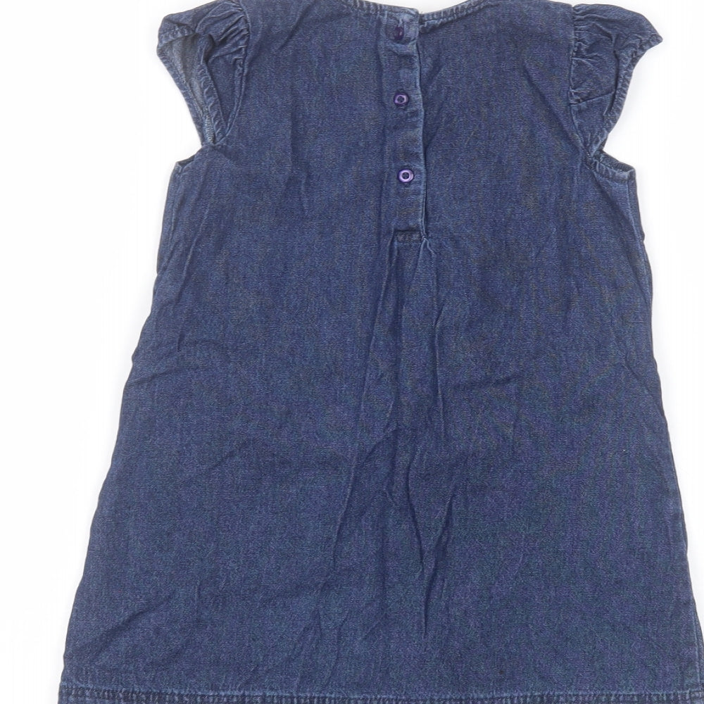 Matalan Girls Blue Cotton A-Line Size 3-4 Years Round Neck