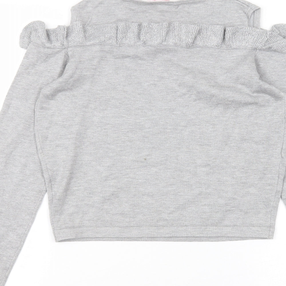Miss e-vie Girls Grey Viscose Basic T-Shirt Size 11-12 Years Round Neck