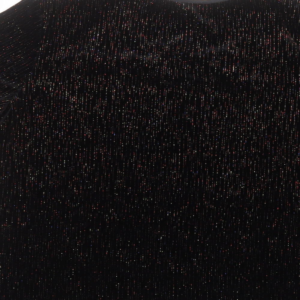 Roman Womens Black Polyester Basic T-Shirt Size M Round Neck