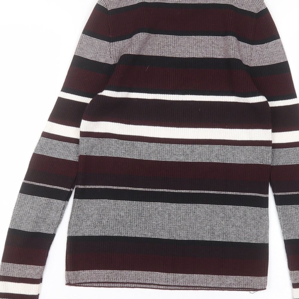 New Look Womens Red Striped Cotton Basic T-Shirt Size 10 Round Neck