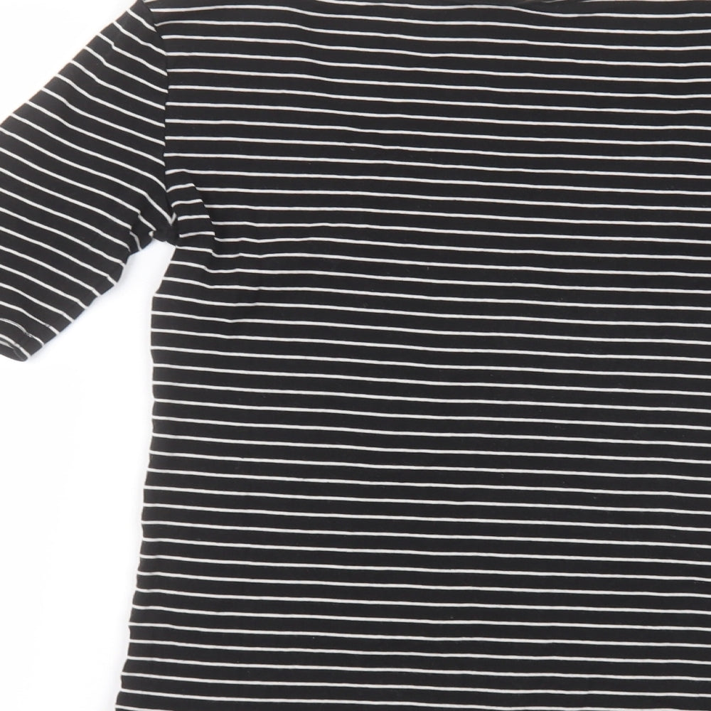 Ann Taylor Womens Black Striped Cotton Basic T-Shirt Size XS Round Neck