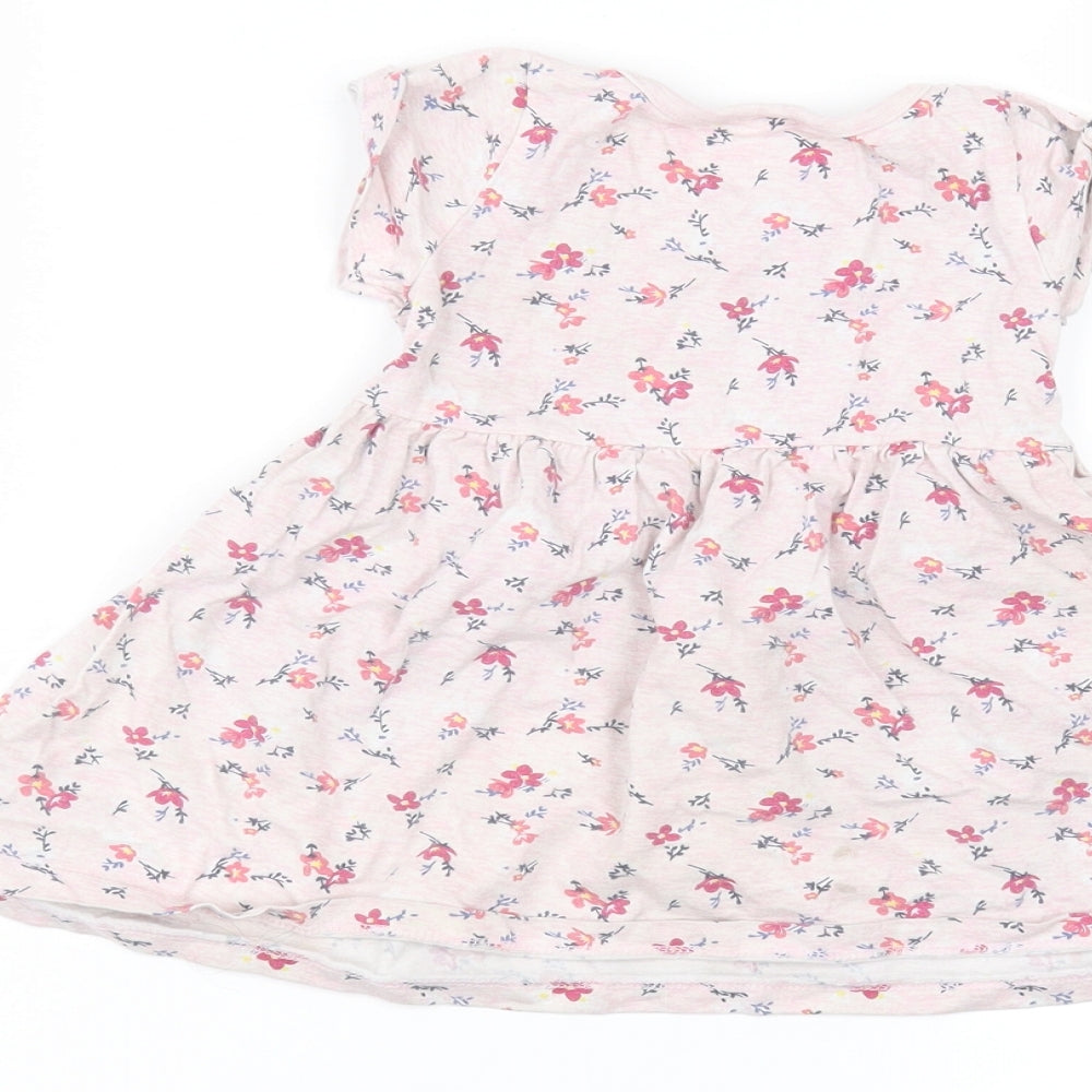 Baby Baby Pink Floral Cotton A-Line Size 12-18 Months Round Neck