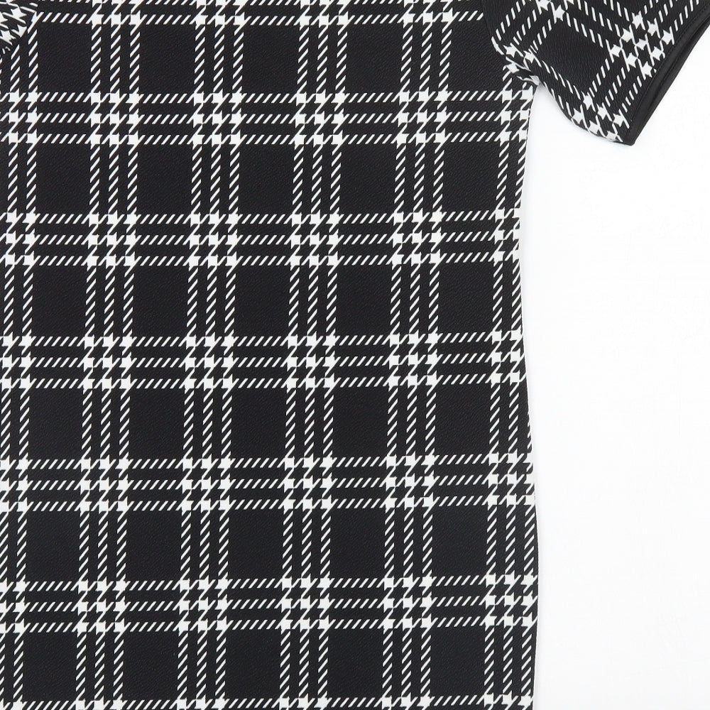 Cameo Rose Womens Black Plaid Polyester Basic T-Shirt Size 10 Round Neck